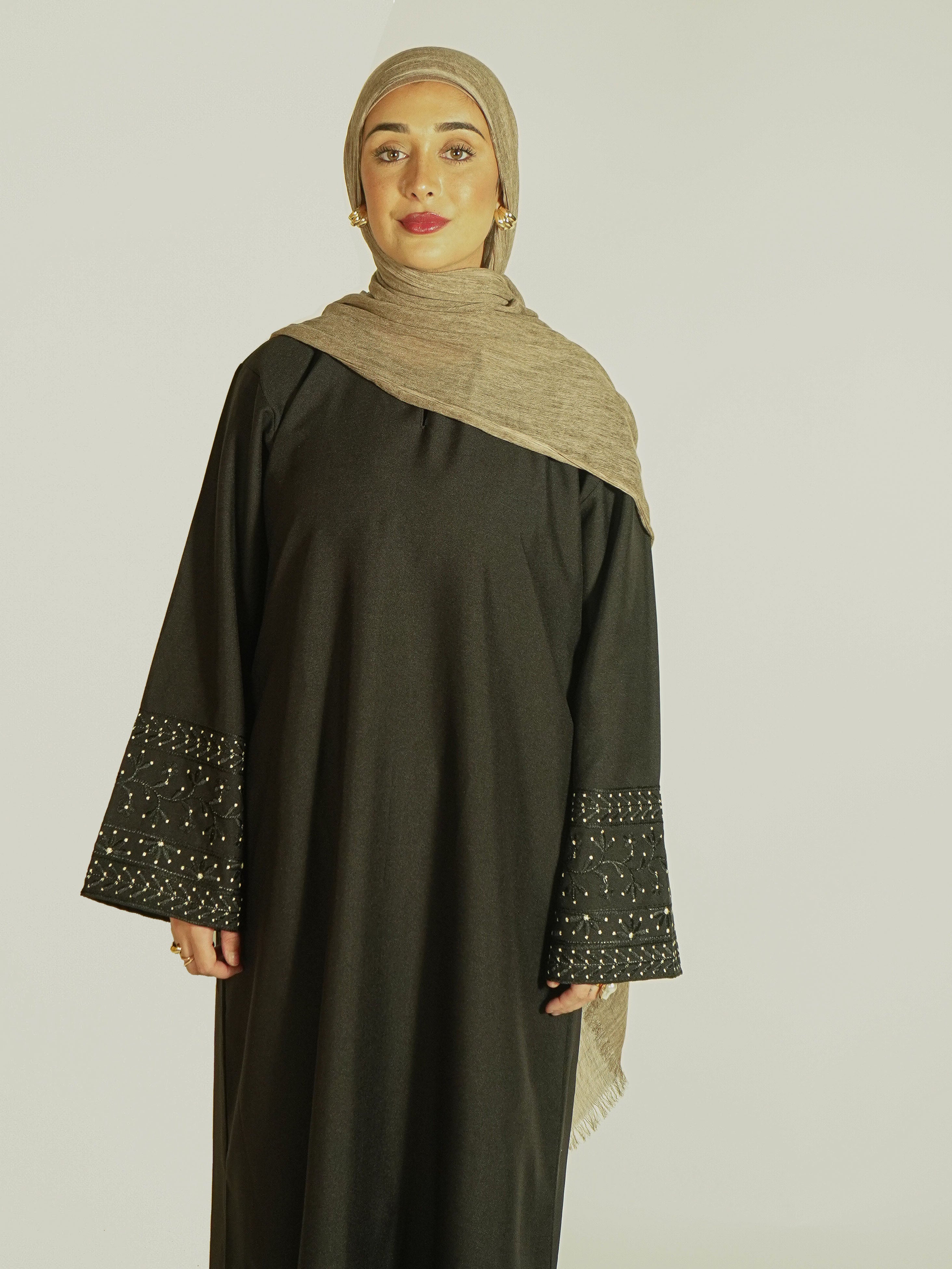 Black Linen Embroidered Abaya
