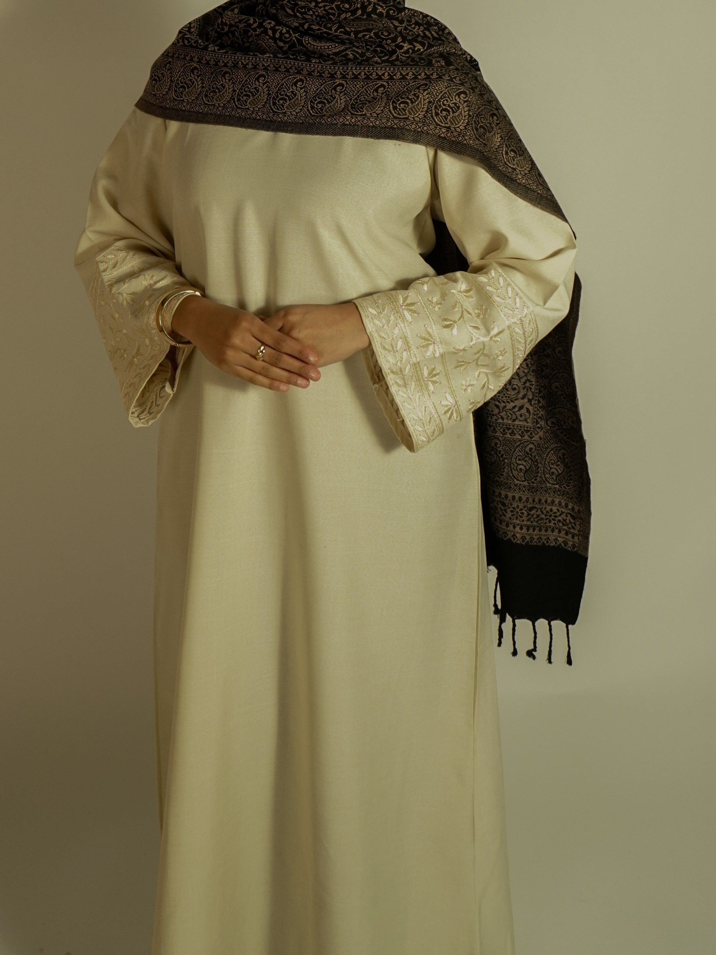 Latte Linen Embroidered Abaya
