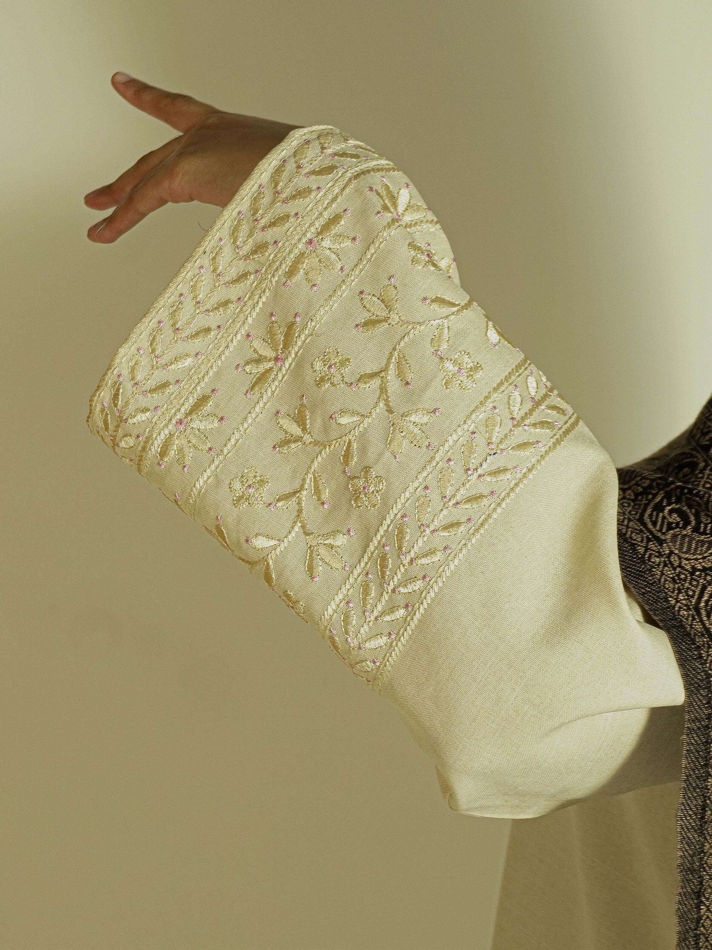 Latte Linen Embroidered Abaya