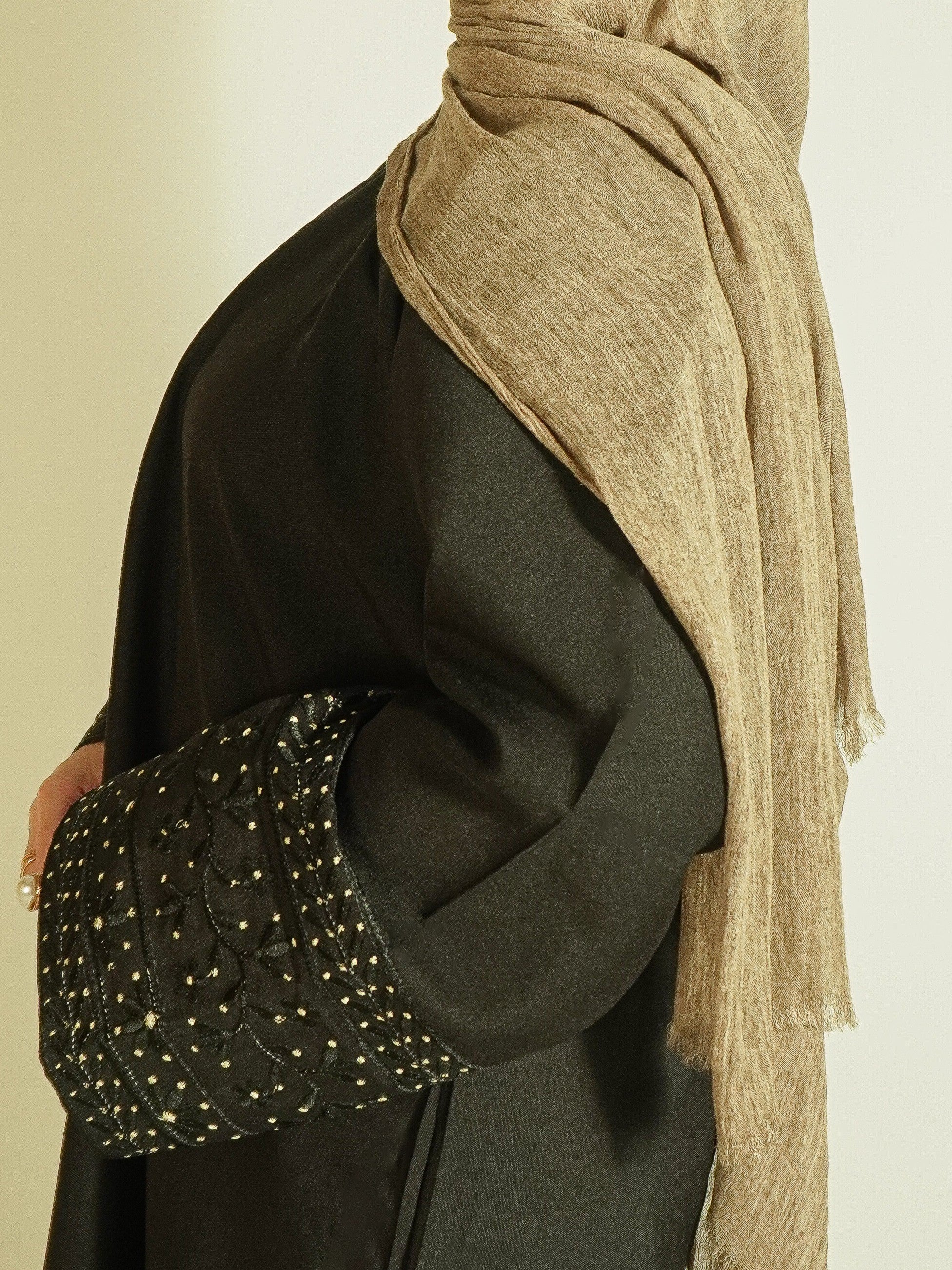 Black Linen Embroidered Abaya