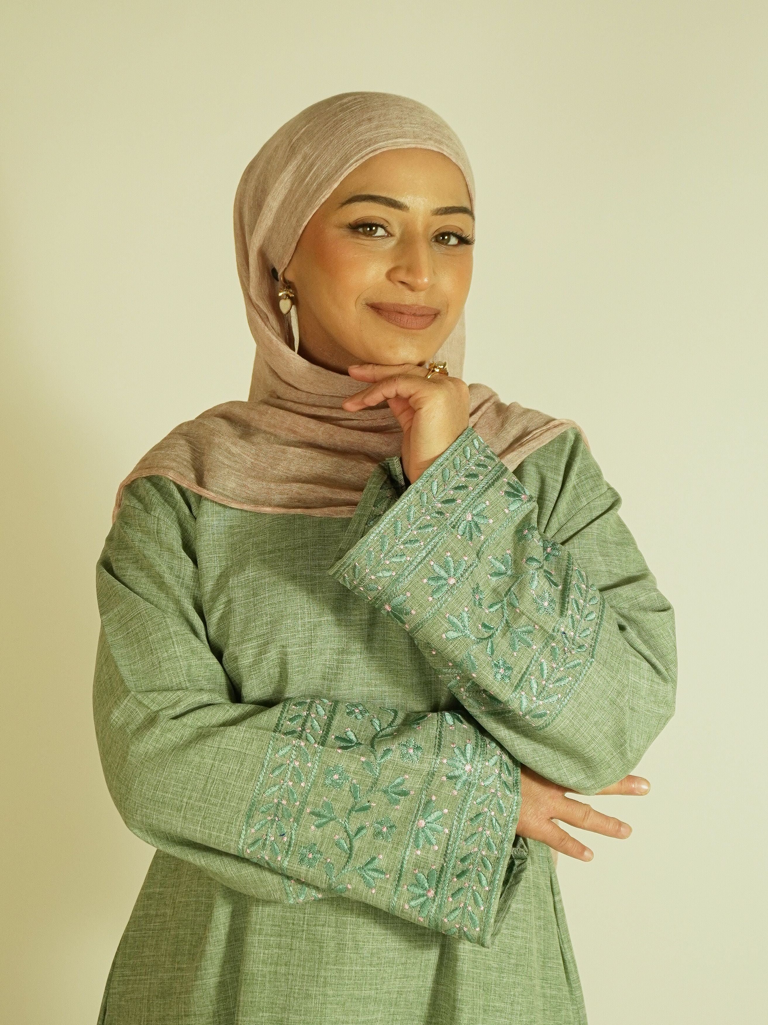 Matcha Linen Embroidered Abaya