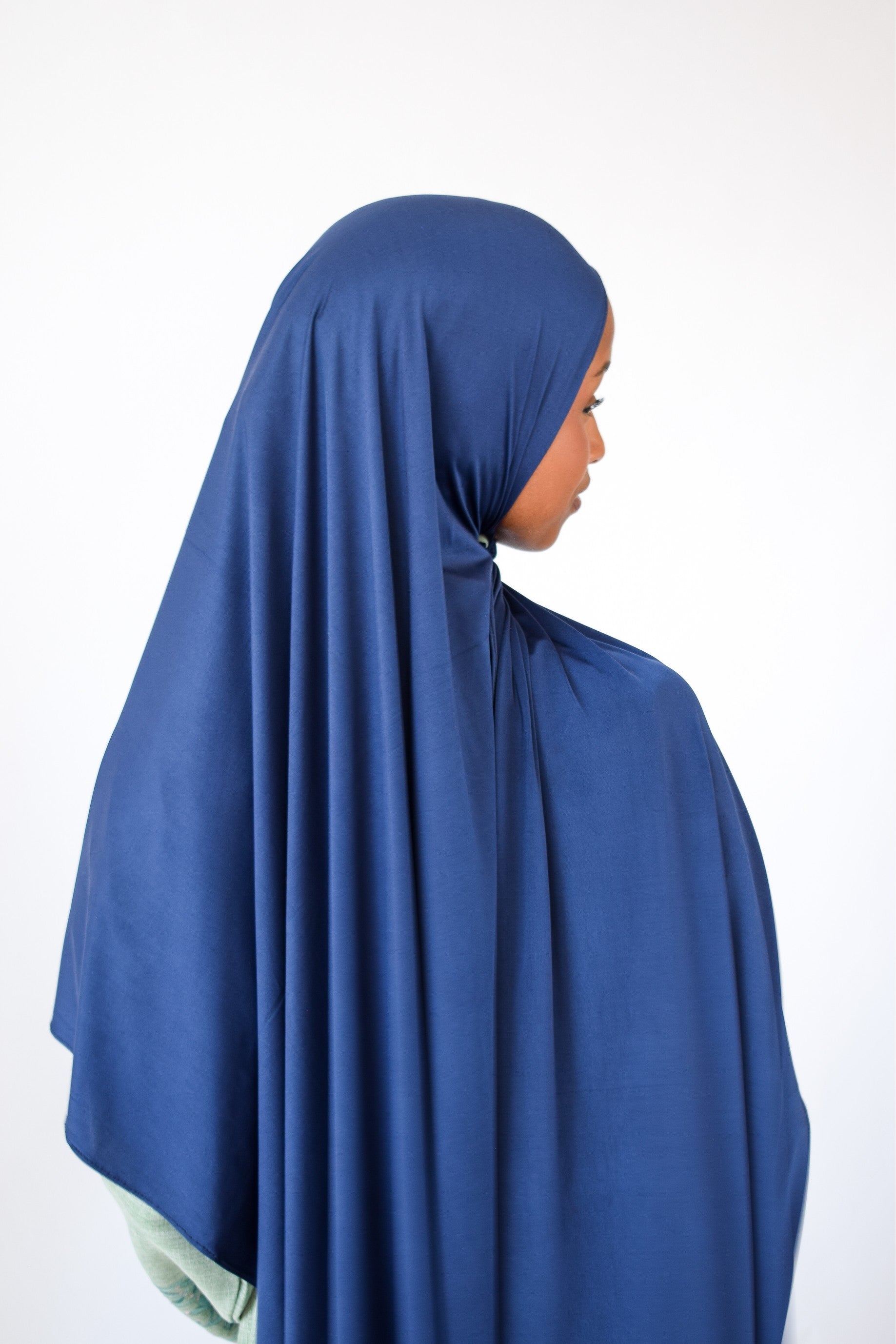 Ocean liquid jersey hijab draped and styled