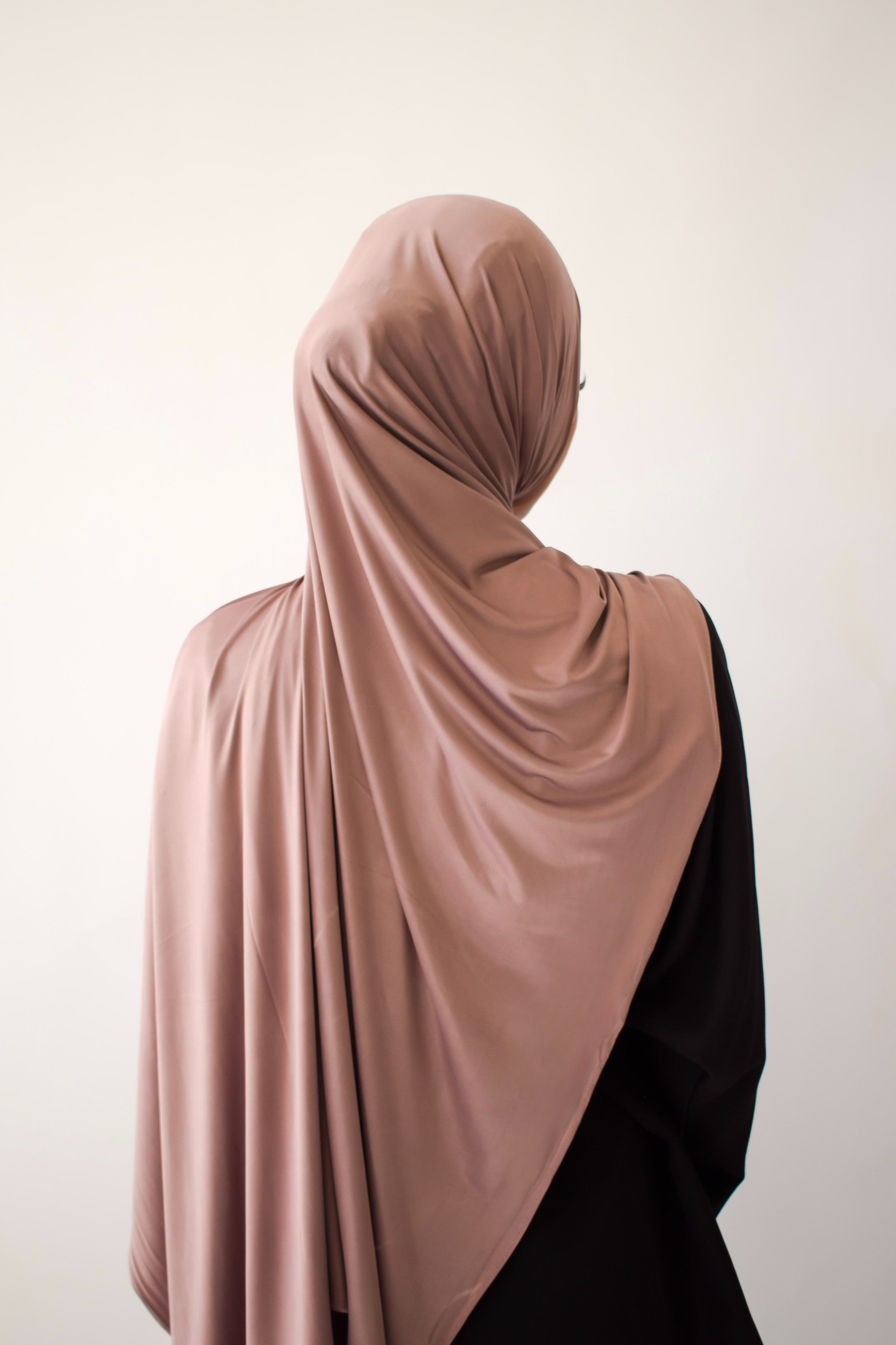 Taro liquid jersey hijab draped and styled