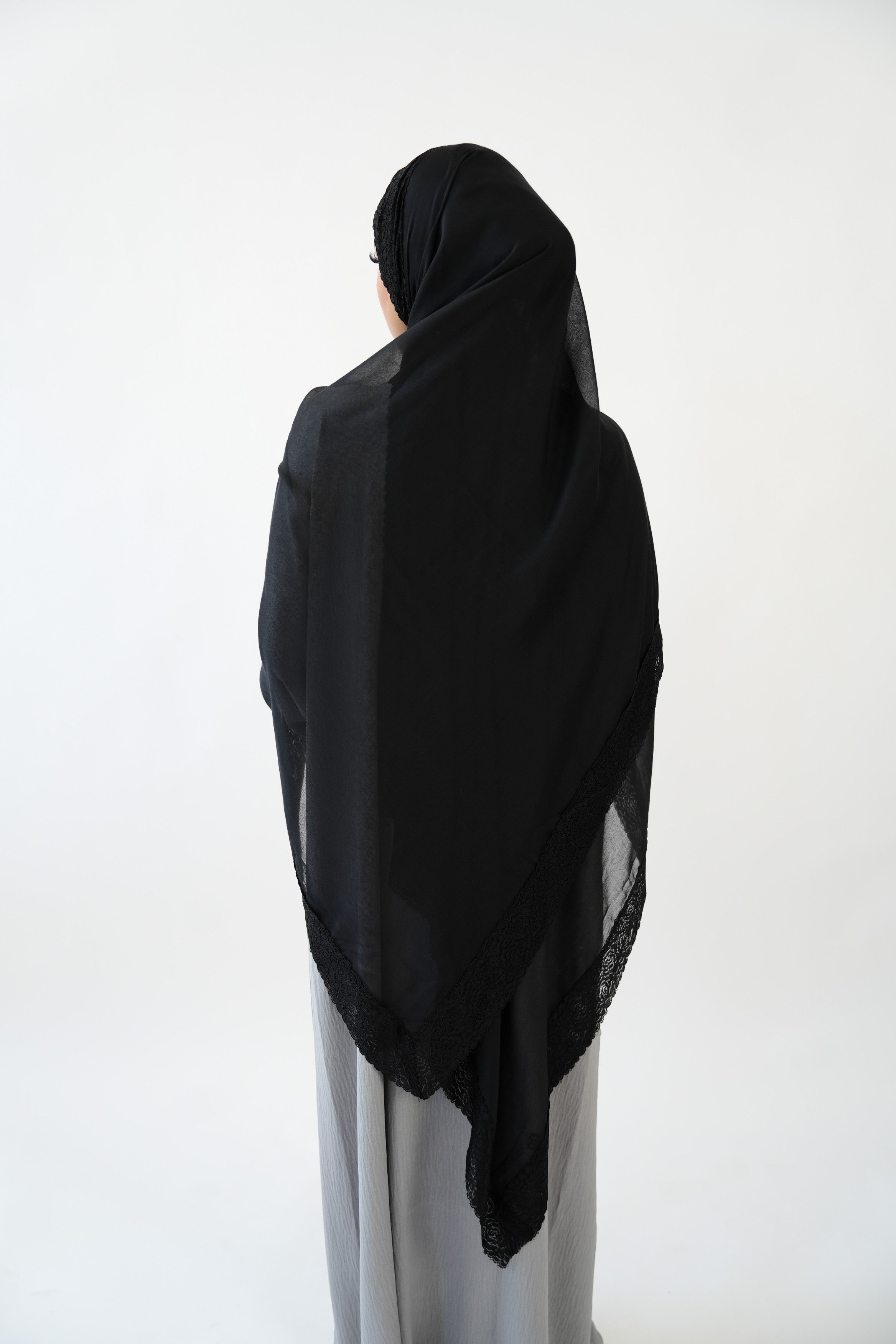 Black lace modal hijab with lace trim