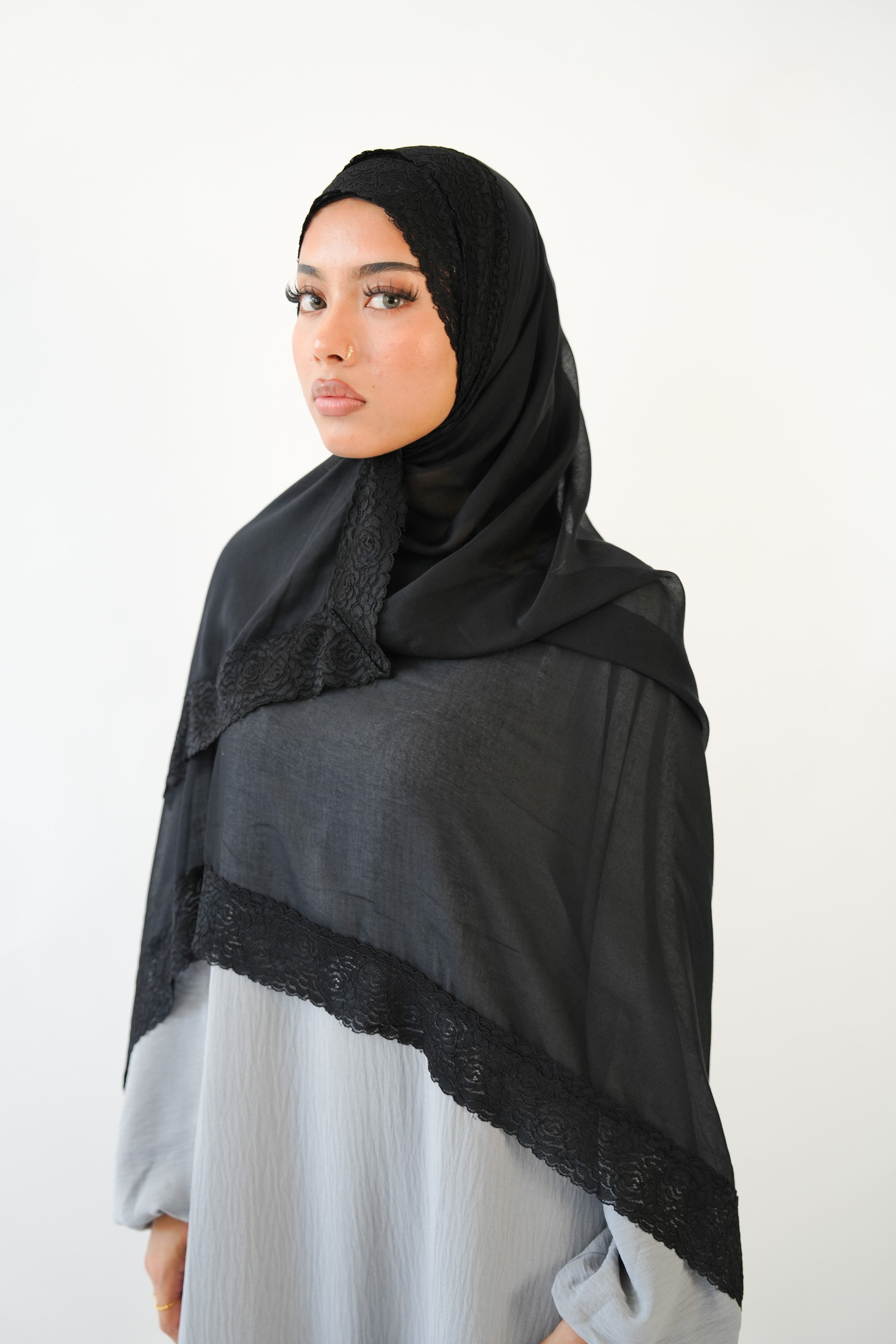 Black lace modal hijab