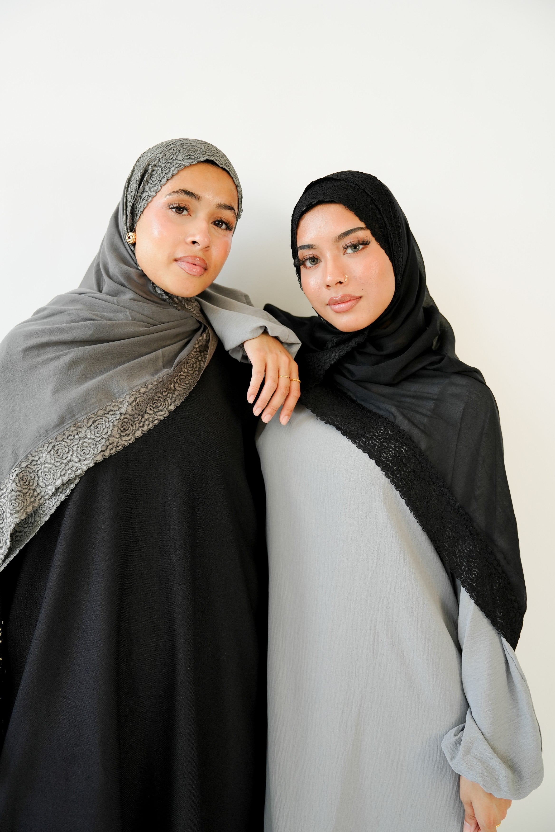 Black soft lace modal hijab
