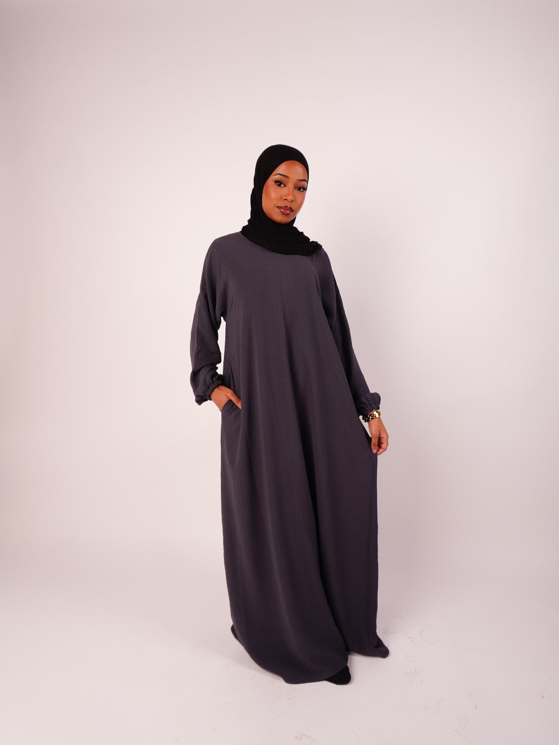 Plain Closed Abaya - Dark Grey