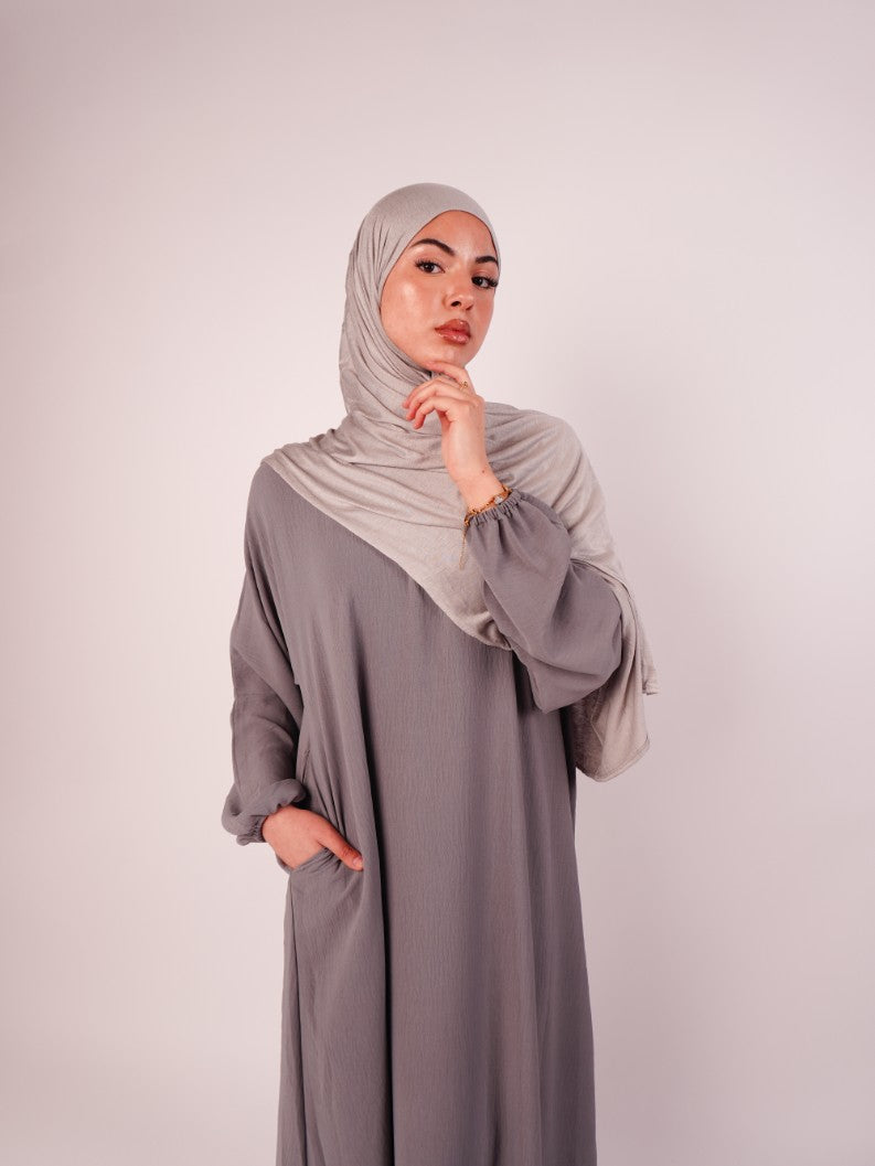 Plain Closed Abaya - Light Grey