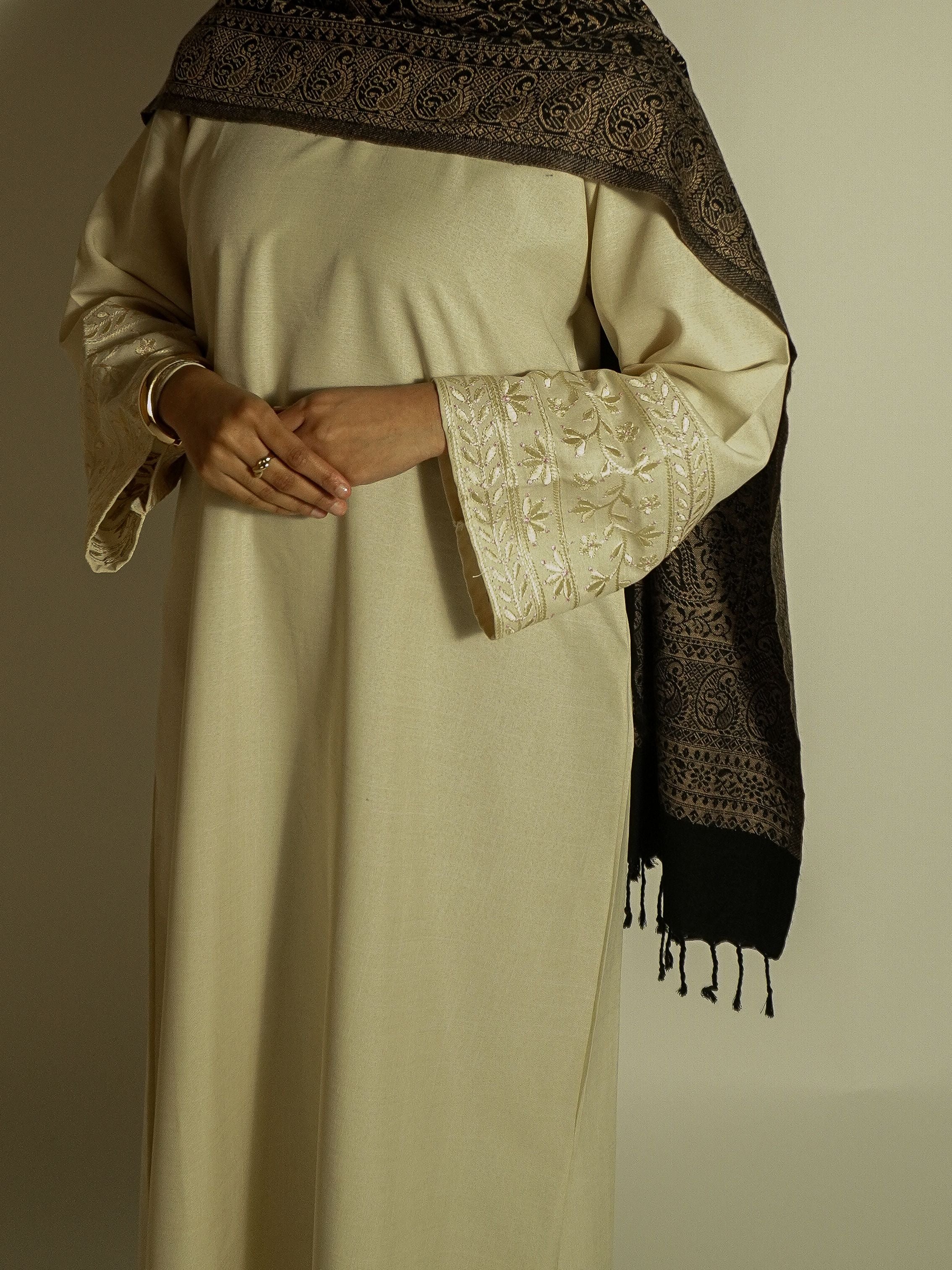 Latte Linen Embroidered Abaya