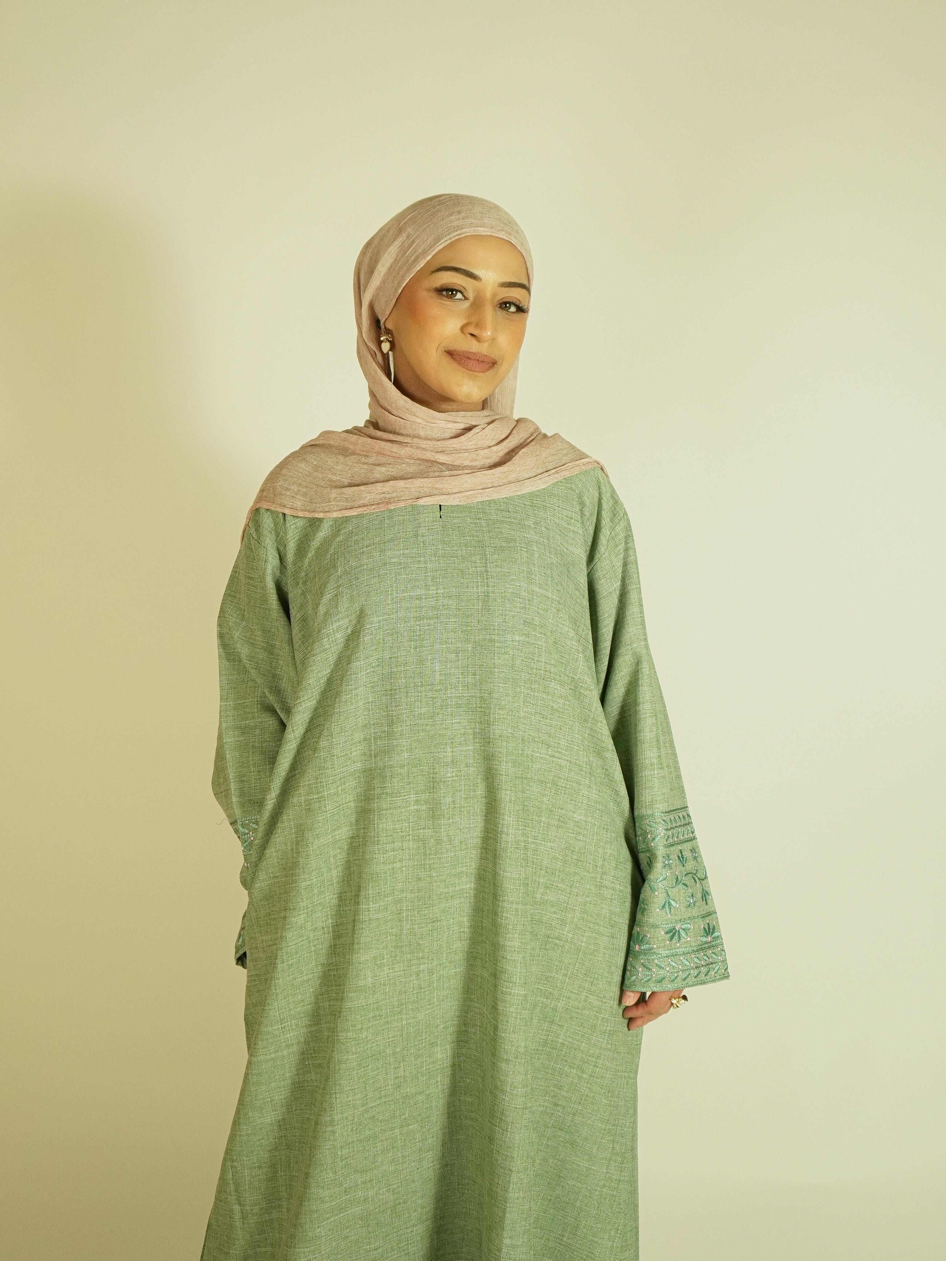 Matcha Linen Embroidered Abaya