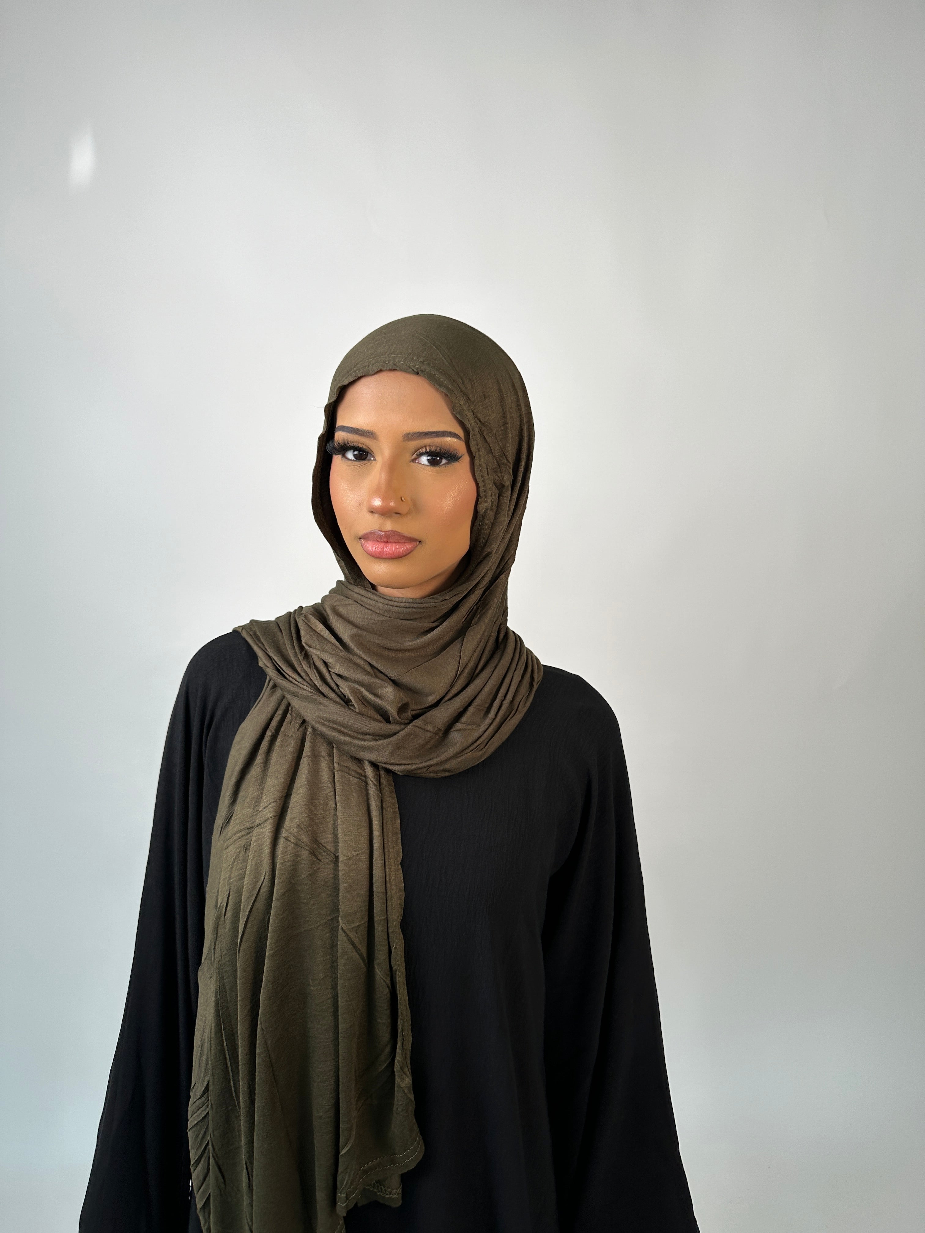 Emirati Premium Jersey Hijab Dark Olive