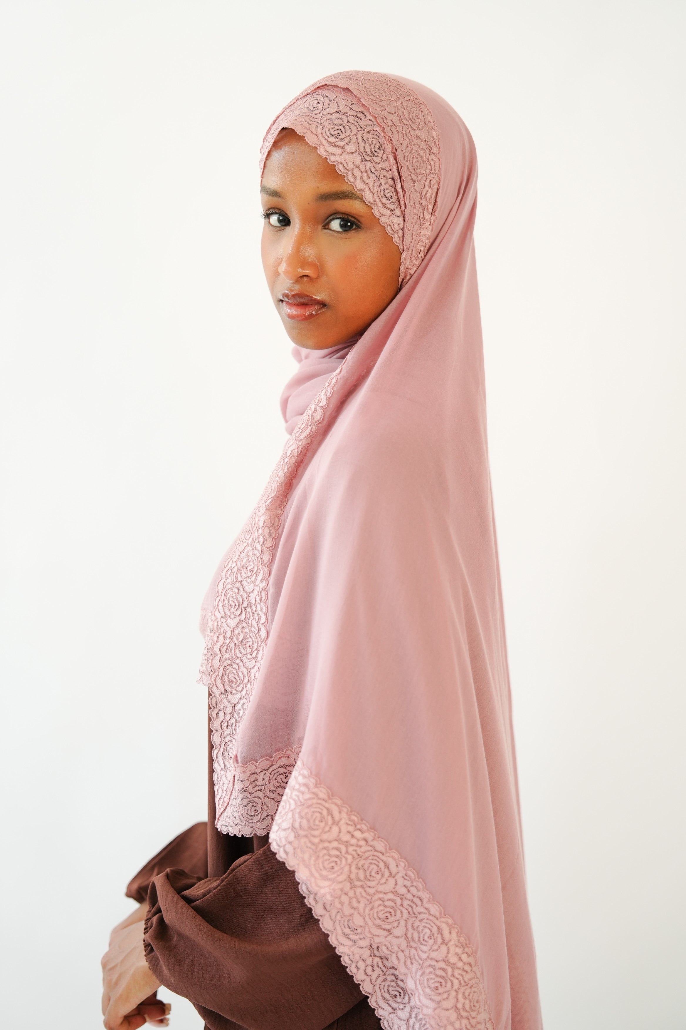 Petal Pink Lace Modal Hijab