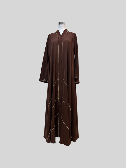 Embellished 3pc Button Butterfly Abaya Chocolate Brown